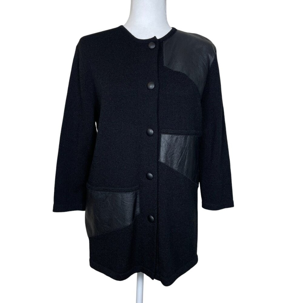 Vintage Rich and Levy Leather Cardigan Sweater Button Down Womens Large